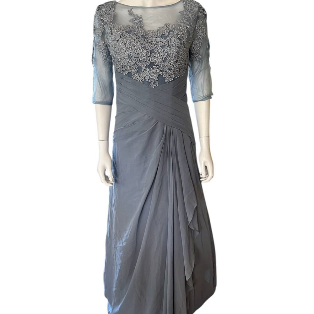 Silver Blue Asymmetrical Embellished Mother of the groom or bride Gown.